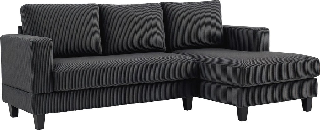 HOMCOM Narożnik L-fomowy trzyosobowy z szezlongiem, konstrukcja z drewna, 8 nóg, obicie z kordu, pikowana pianka, Szary