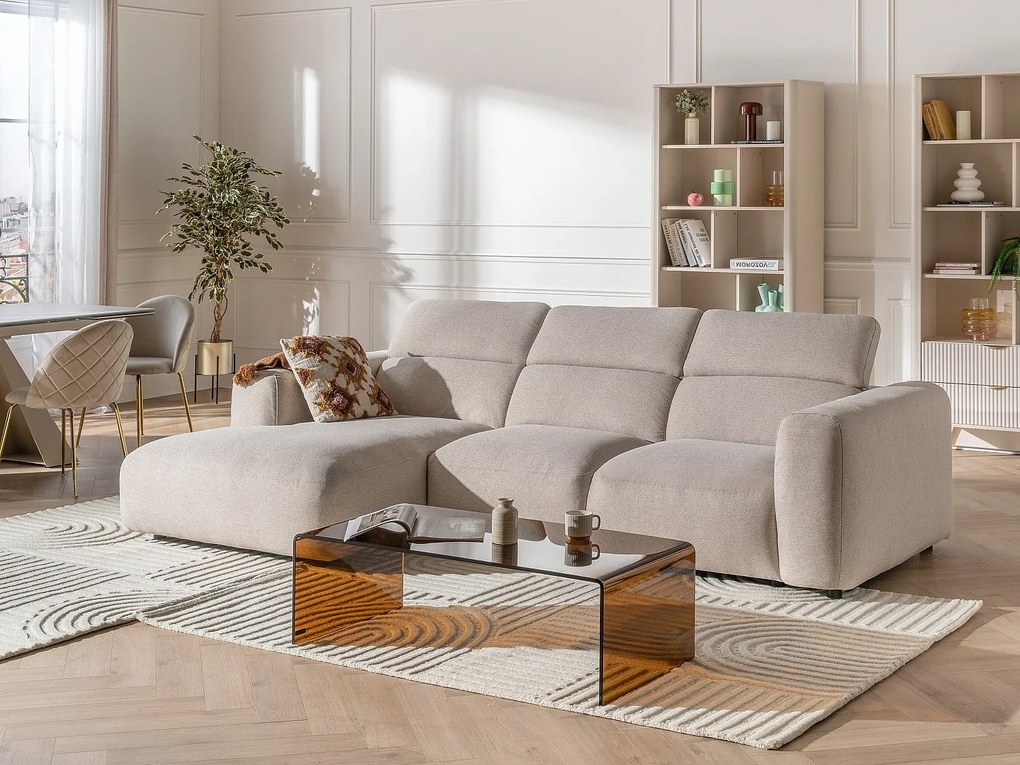 Kanapa narożna lewostronna z beżowej tkaniny melanżowej NELORIM