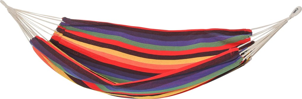 Kolorowy Hamak Outsunny z Bawełny i Poliestru z Torbą na Sprzęt, Wielobarwne Paski, 290 x 150 cm