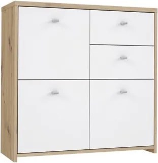 Kwadratowa komoda z 3 szafkami i 2 szufladami Best Chest 223, biały/dąb artisan