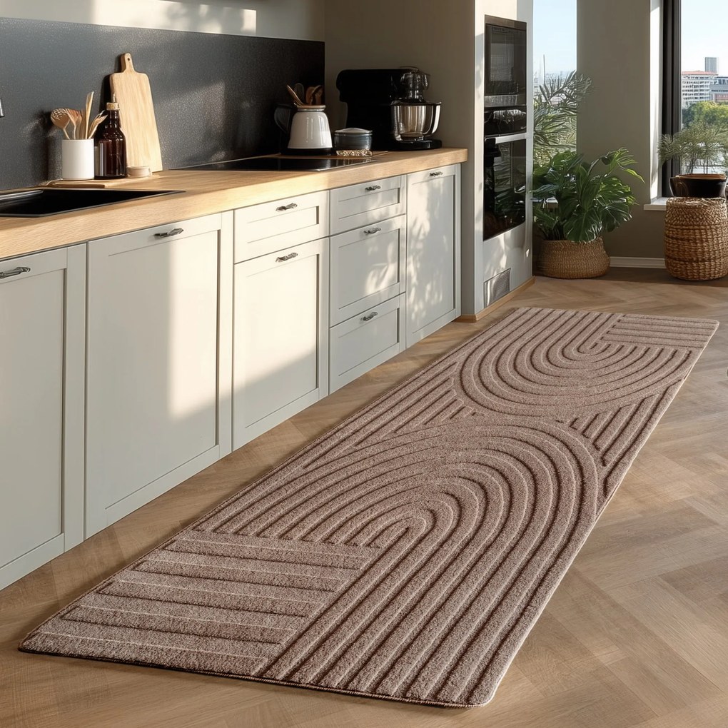 Dywan nowoczesny Pompei 3D szaro-beżowy 80 cm x 250 cm