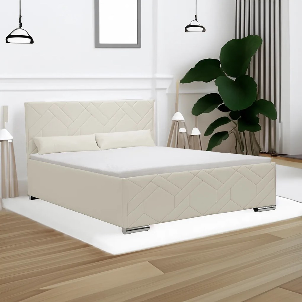 Łóżko tapicerowane z pojemnikiem i materacem EKO 160x200 cm Kremowy