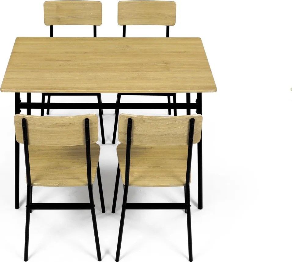 Zestaw jadalniany Industrial z 4 krzesłami, 110 x 70 x 76 cm, dąb dziki