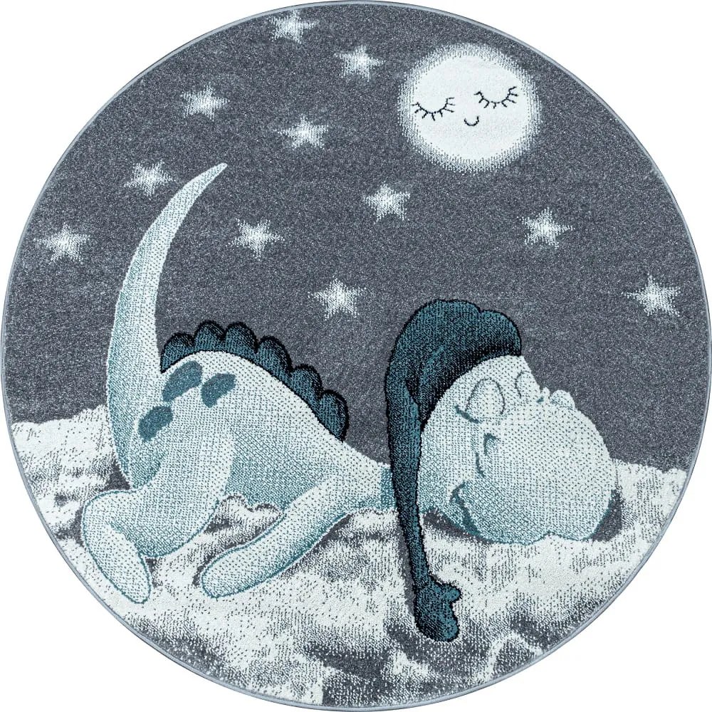 Dywan dziecięcy Bambi Dino szaro-turkusowy 120 cm x 120 cm koło