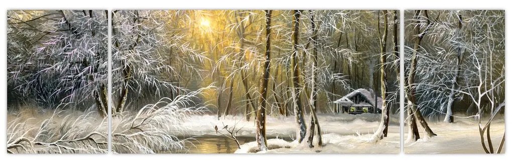 Obraz - Domek w lesie, obraz olejny (170x50 cm)