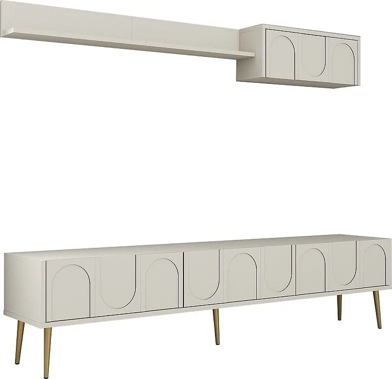 Stojak pod TV – 180 cm – kremowy i złoty – płyta wiórowa pokryta melaminą