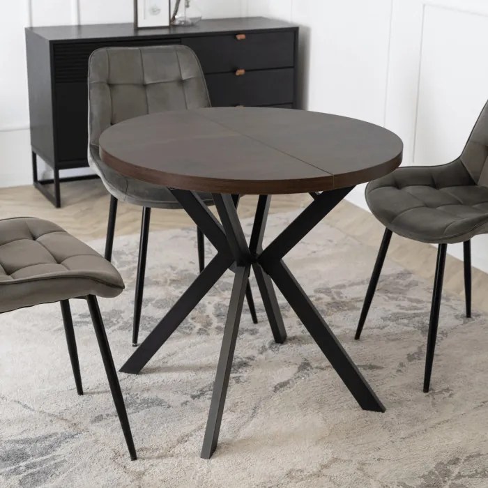 Stół Okrągły Rozkładany DORIAN 80-160 cm Orzech/Czarny Nowoczesny Loft