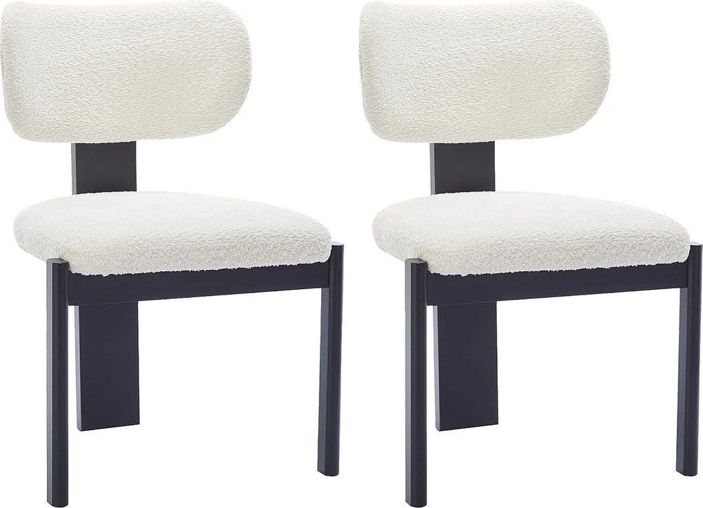 Zestaw 2 krzeseł z bukli i drewna kauczukowego - Biały i Czarny - WILANA