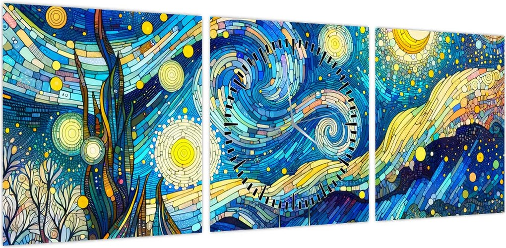 Obraz – Mozaika gwiaździstej nocy (z zegarem) (90x30 cm)