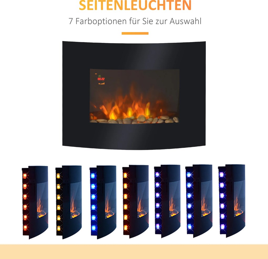 Homcom Kominek Elektryczny Led Ścienny 900/1800 W Czarny