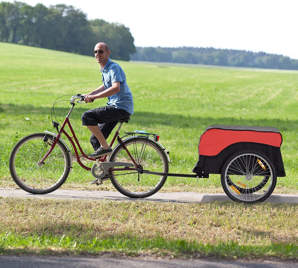 HOMCOM Przyczepka Rowerowa Bagażowa Transportowa 130x77x65cm Czerwona Czarna | Aosom PL