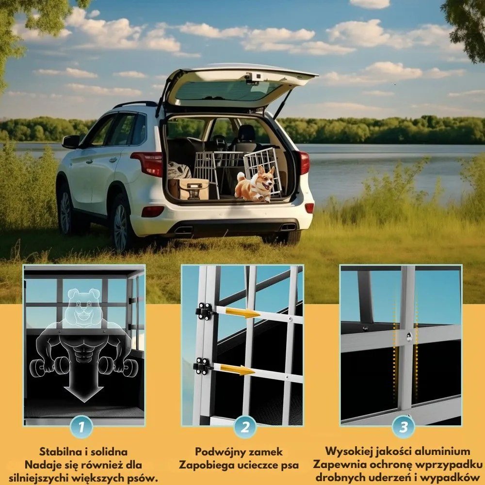 Transporter dla psa BRUNO, 89x70x51cm, srebrna/czarna Cadoca