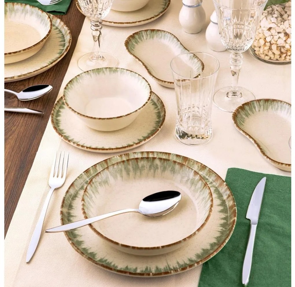 Zestaw obiadowy 27 części, beżowy/brązowy, porcelana