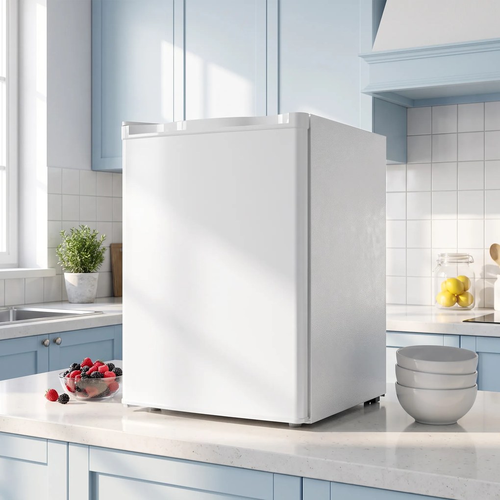 HOMCOM Mini-zamrażarka 59 l, zamrażarka stołowa, wymienny zawias drzwi, wyjmowane półki, regulacja temperatury, Biały | Aosom PL