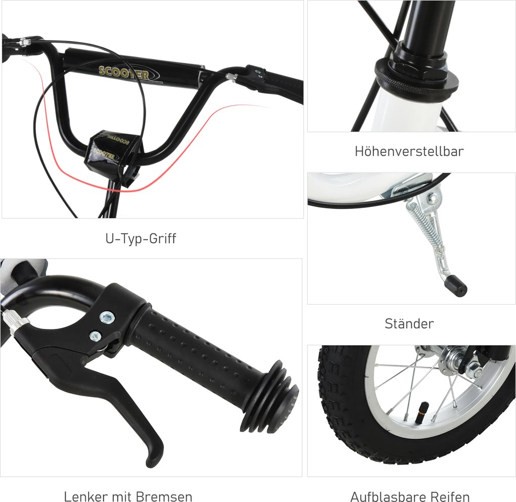 Hulajnoga miejska hulajnoga dla dzieci opony pneumatyczne regulacja aluminium biały | Aosom.pl