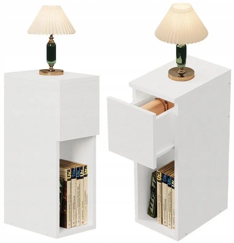 Szafka nocna biała z szufladą stolik z półką nowoczesny loft do sypialni