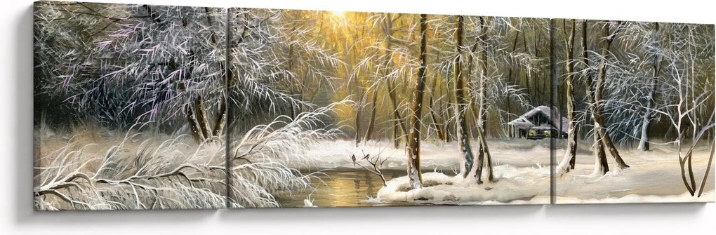 Obraz - Domek w lesie, obraz olejny (170x50 cm)
