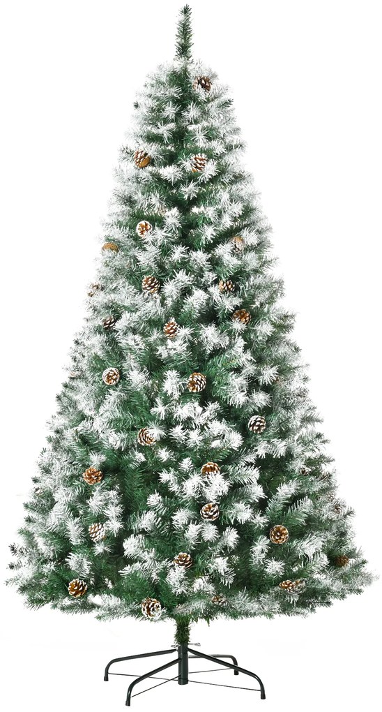 HOMCOM Sztuczna choinka z 800 gałązkami, 61 szyszkami, pokrytymi śniegiem koniuszkami, niepalna, 180 cm | Aosom PL