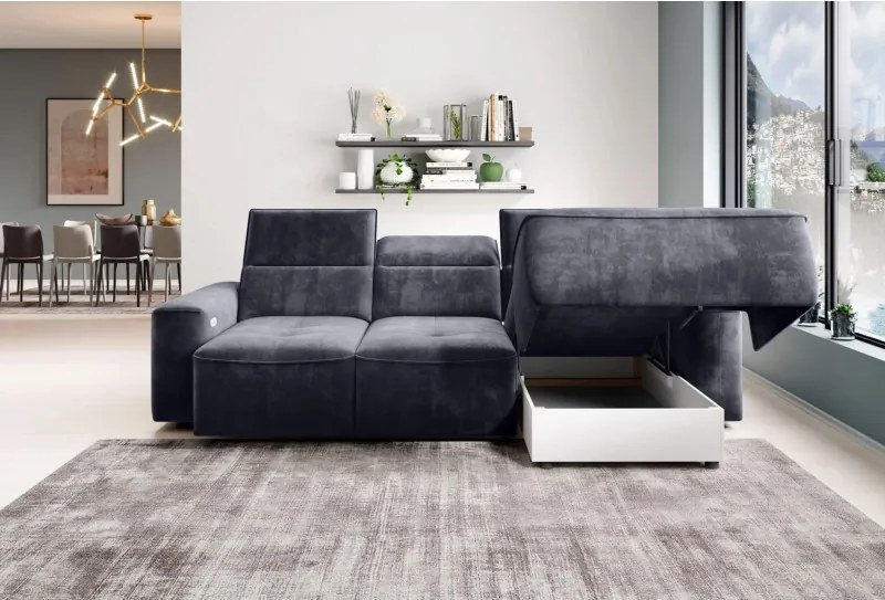 Narożnik COLOMBO Mini Prawostronny z elektryczną funkcją spania pojemnikiem PALLADIUM 19 Antracytowy WERSAL