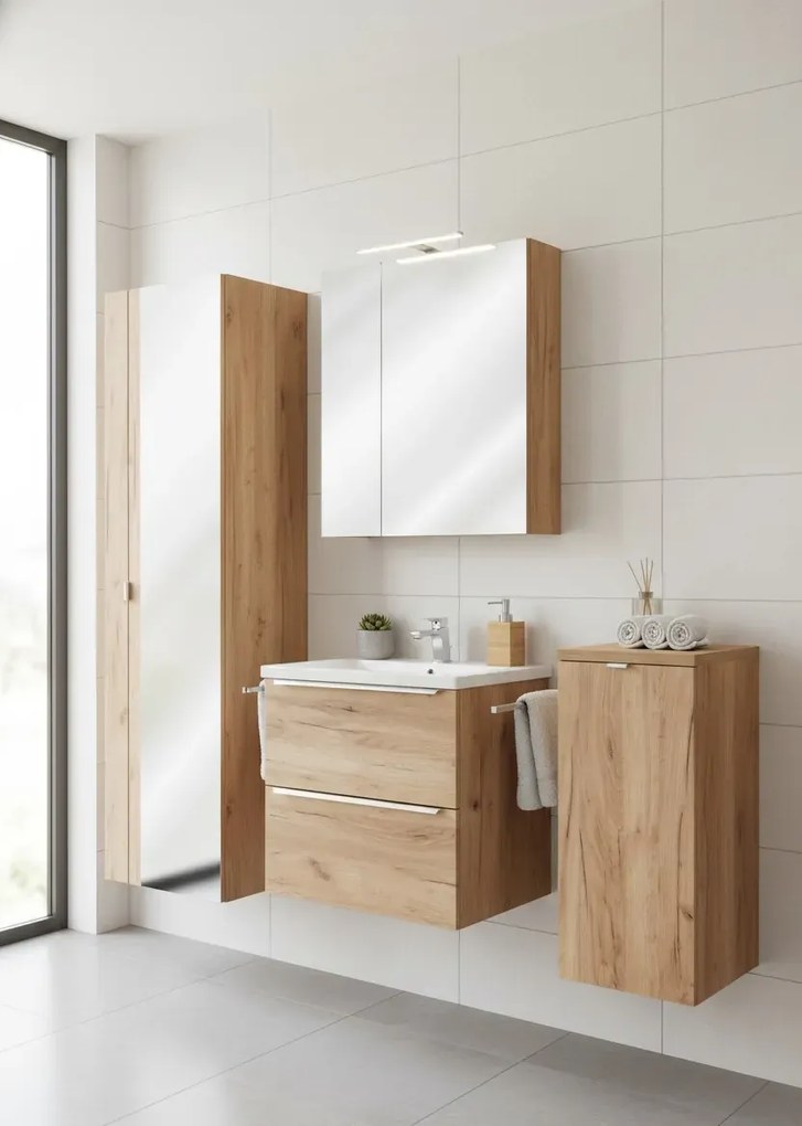 Komplet podwieszanych szafek łazienkowych z umywalką 60 cm E7-F52