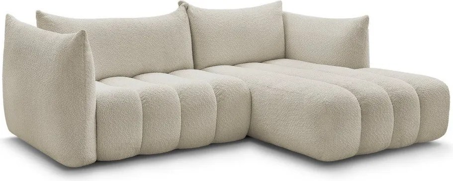 Beżowy narożnik z materiału bouclé (prawostronny/z szezlongiem) Azra – Bobochic Paris
