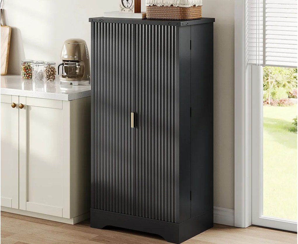 Nowoczesny kredens kuchenny 60,5x40x120cm - z oświetleniem LED z czujnikiem - z 2 drzwiami i półką na przyprawy - Czarny