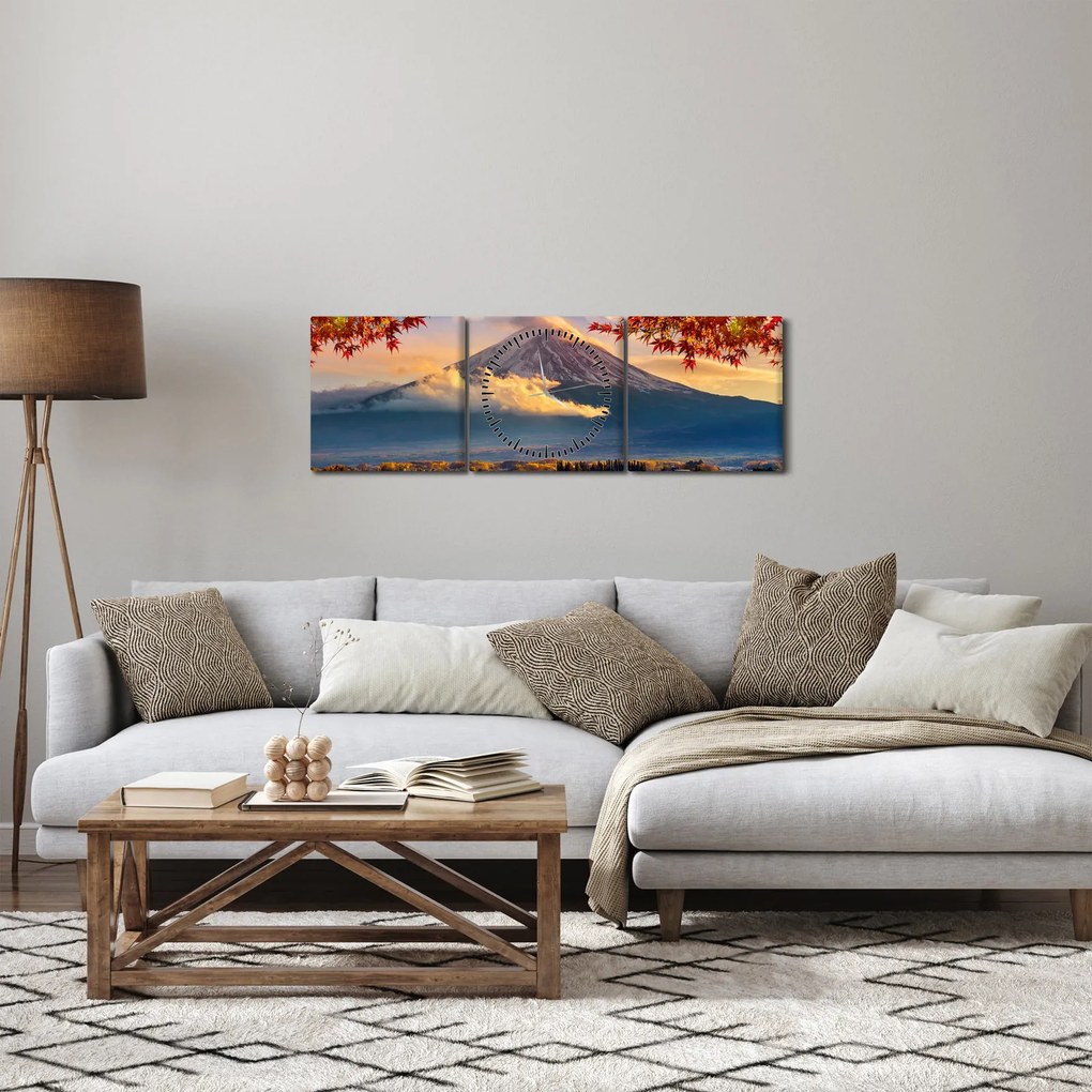 Obraz - Japonia, Góra Fuji (z zegarem) (90x30 cm)