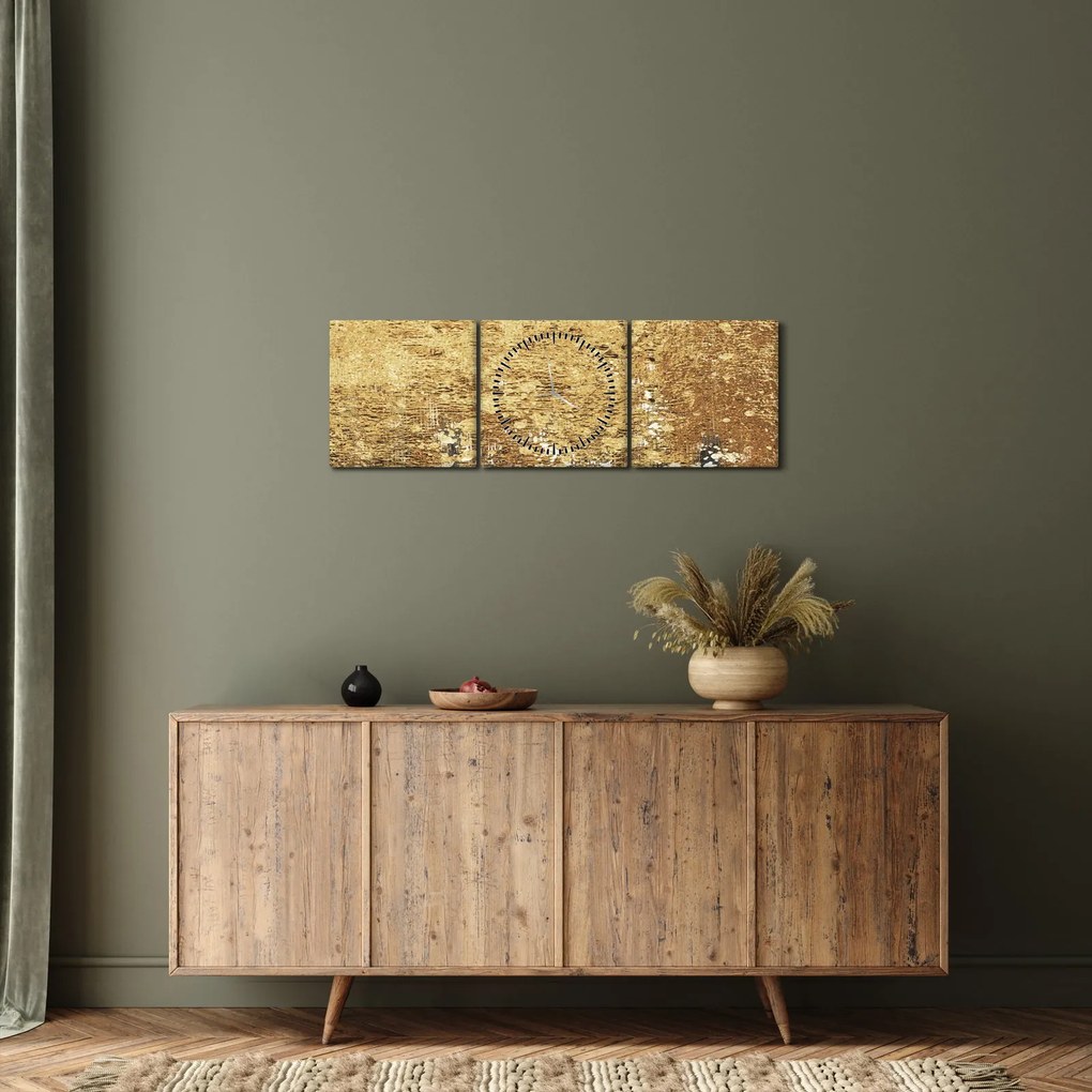 Obraz - Złota struktura N⁰3 (z zegarem) (90x30 cm)