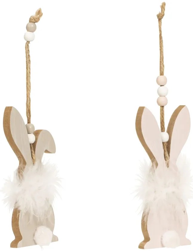 Wiszący drewniany zajączek FLUFFY BUNNY 12 cm - różne warianty