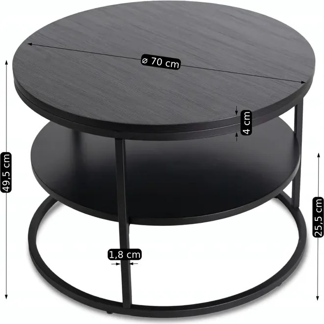 Stolik Kawowy z Półką BEST 70 cm Czarny Loft