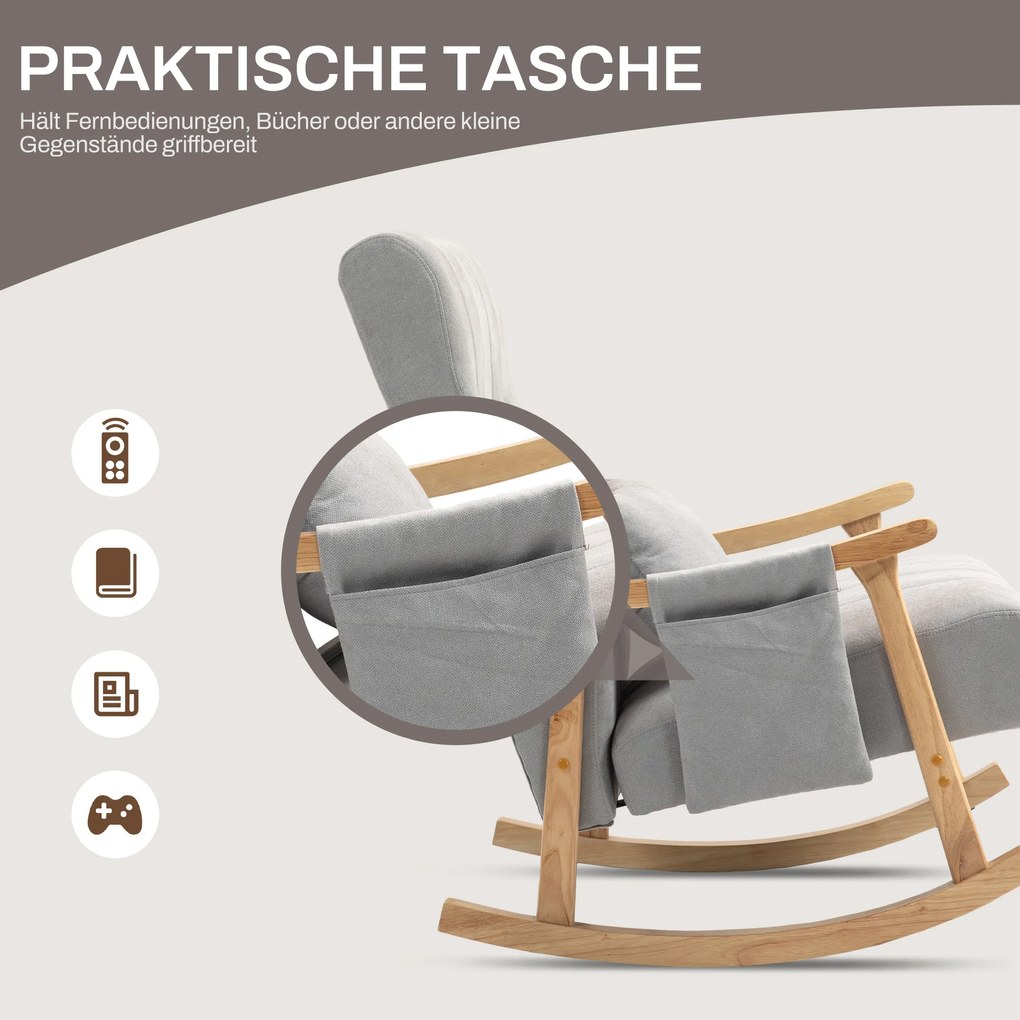HOMCOM Fotel bujany z poduszką lędźwiową, szerokie siedzisko, rama bukowa, do 120 kg, szary