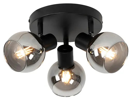 Plafon / Reflektorek / Spot / Spotow / Lampy sufitowe art deco czarny przydymione szkło 3-źródła światła - Vidro ArtDeco Oswietlenie wewnetrzne