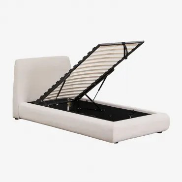 Łóżko Z Tapicerowanym Pojemnikiem Na Pościel Norena Tkaniny Beżowy Krem & 90 X 190 Cm - Sklum