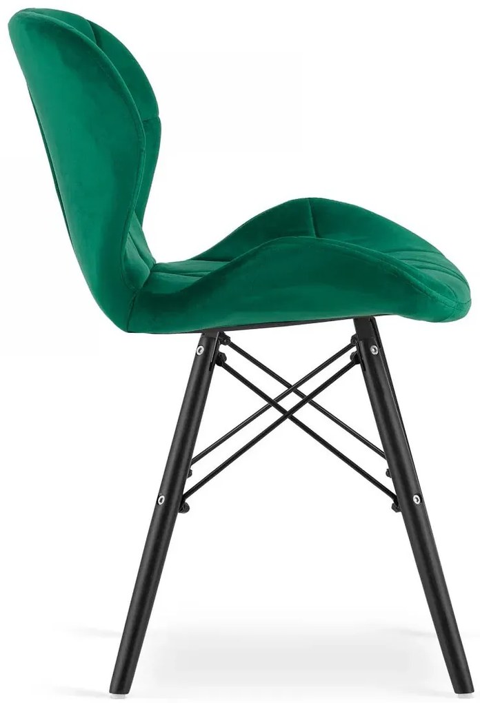 Zestaw 4 szt zielonych welurowych krzeseł P5-R75