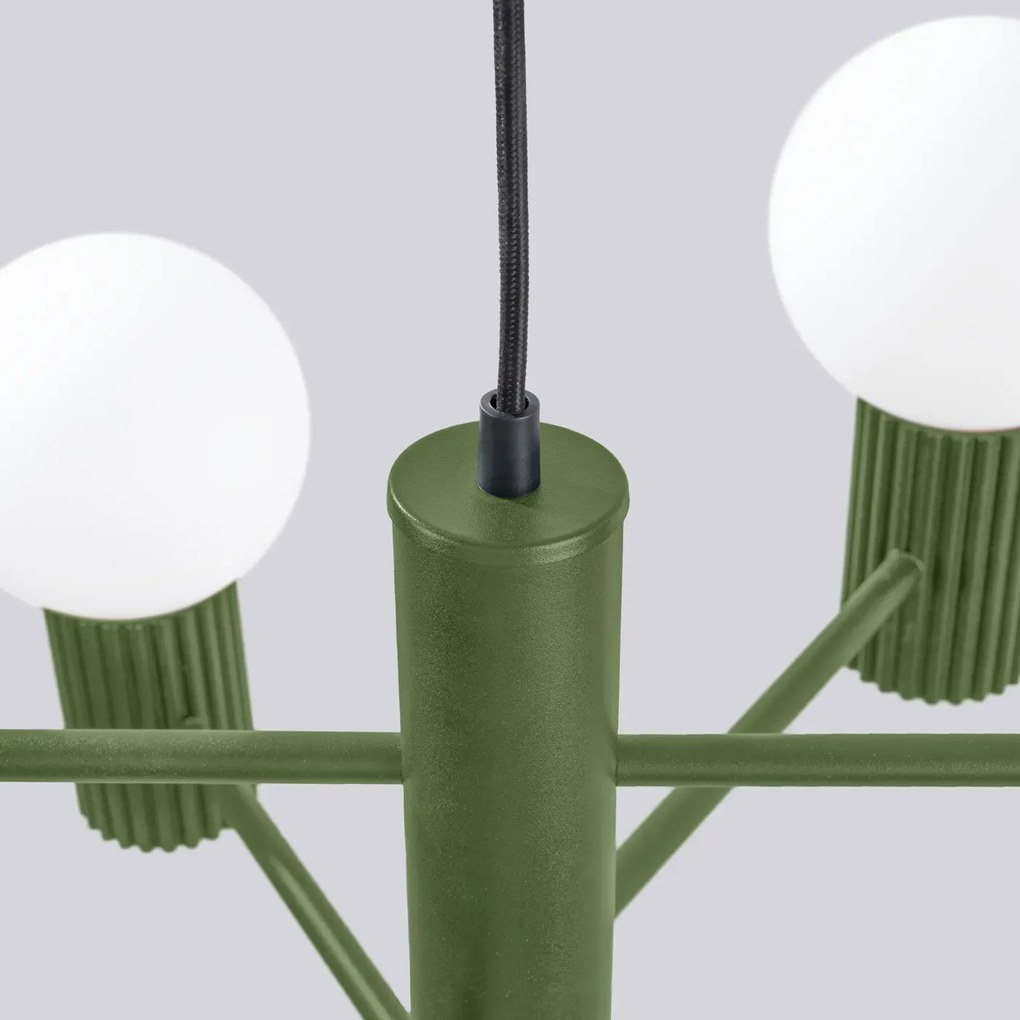 Żyrandol HALO 6 zielony oliwkowy ryflowany SOLLUX  LIGHTING