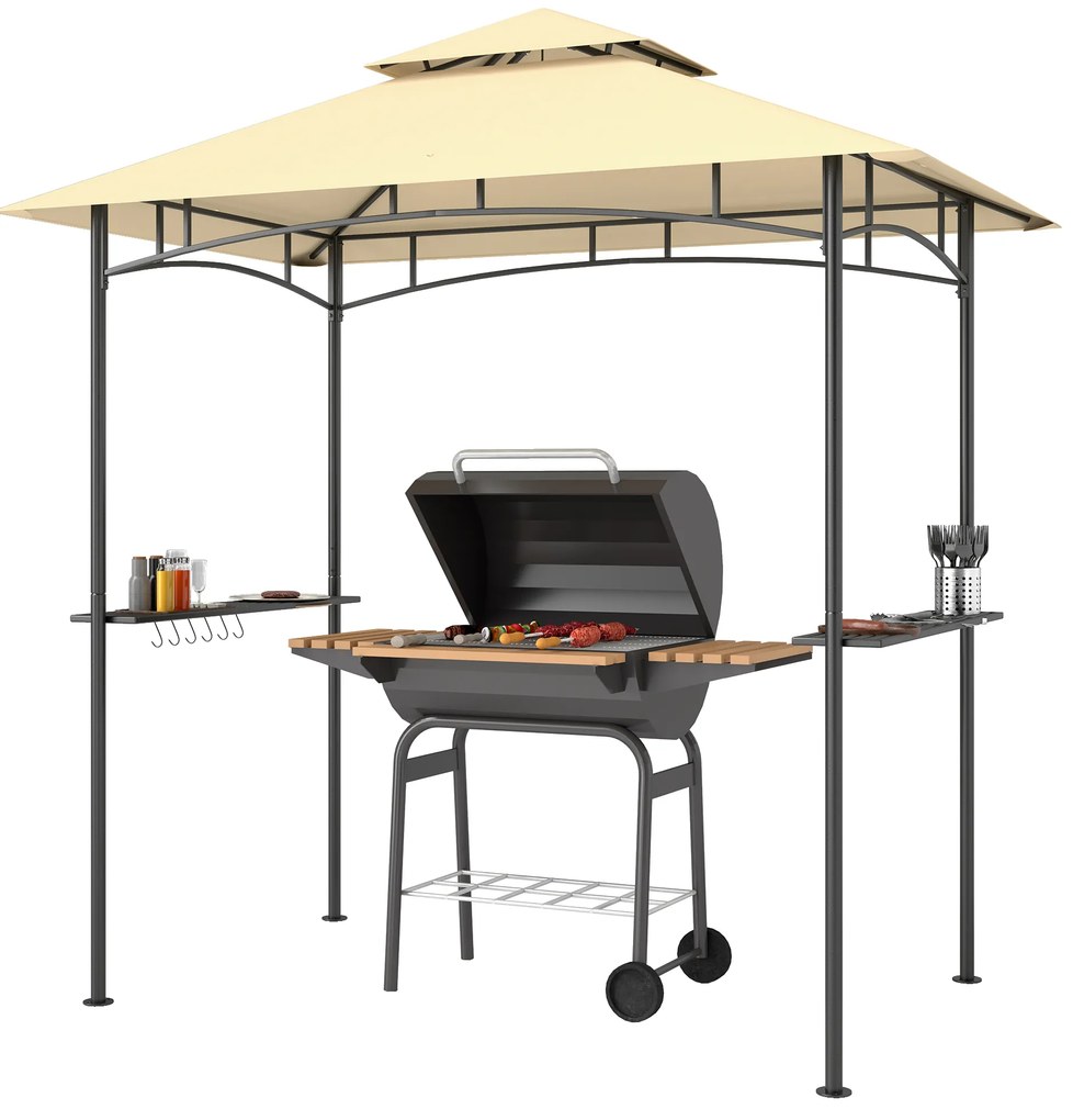 Outsunny Pawilon Grillowy z Oświetleniem LED 240 x 150 x 258 cm Odporny na Wodę i Ogień, Pergola z Podwójną Warstwą Dachu