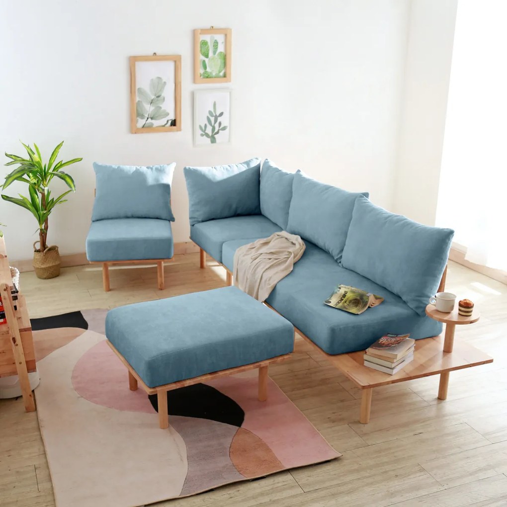 Sofa ze stolikiem bocznym i poduszkami Seri, styl skandynawski