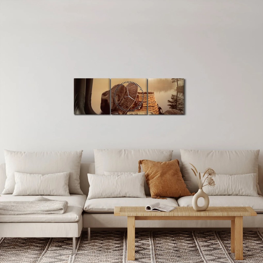 Obraz - Martwa natura rybactwa (z zegarem) (90x30 cm)