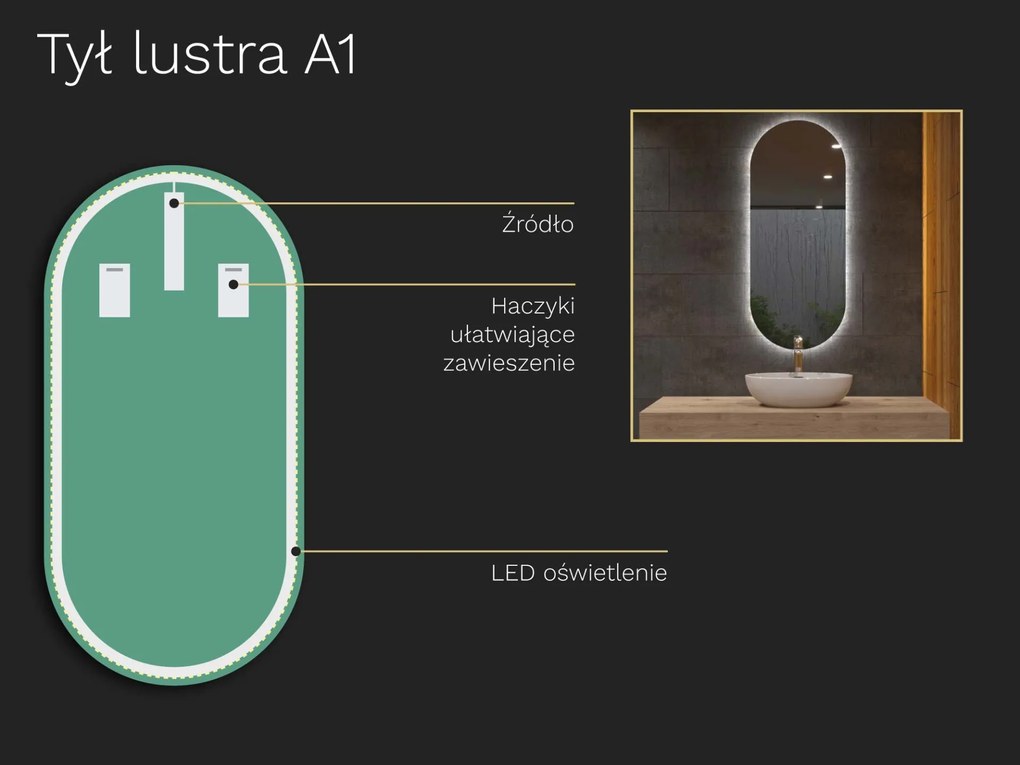 Owalne LED lustro do łazienki z oświetleniem A1