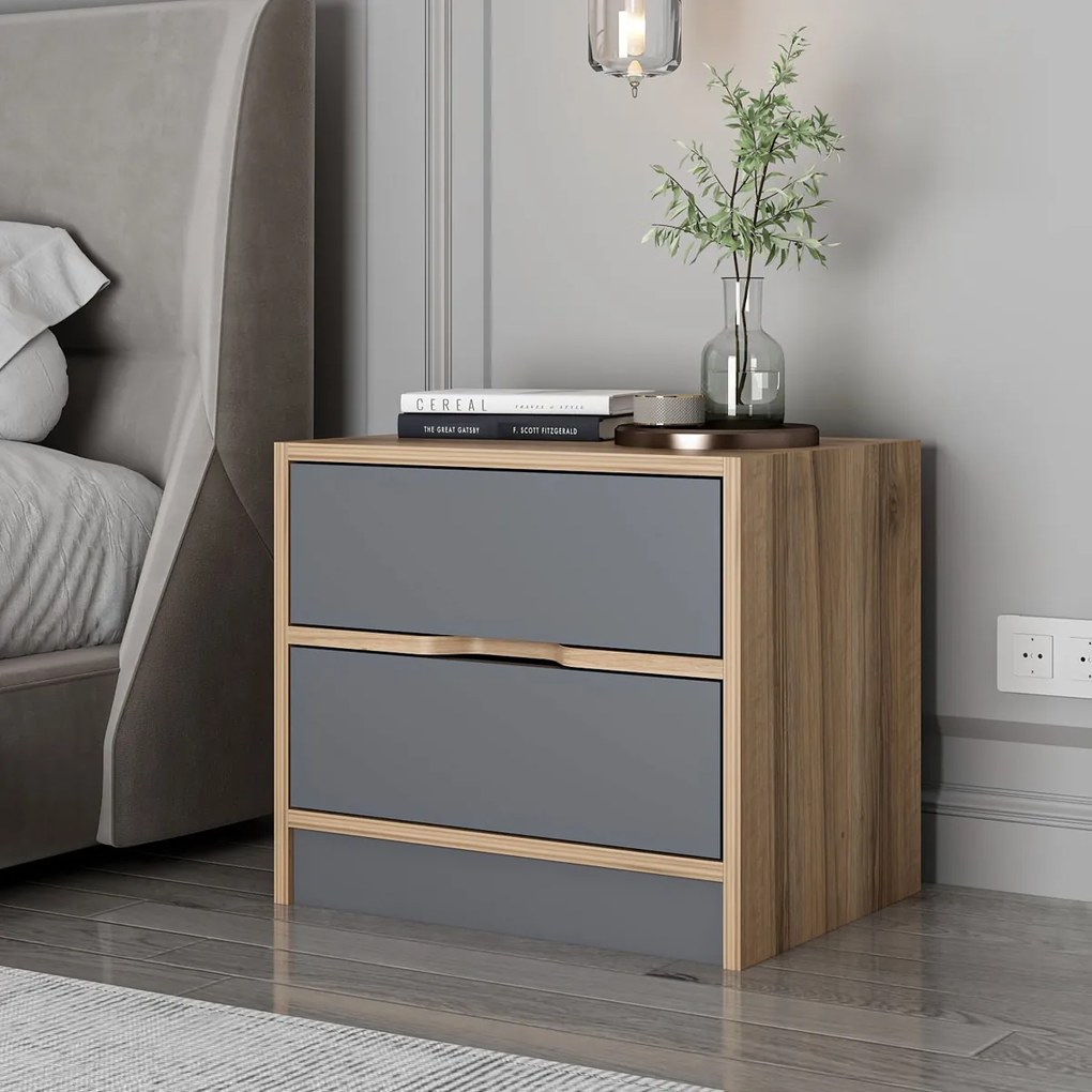 Stolik nocny Elina Walnut Anthracite