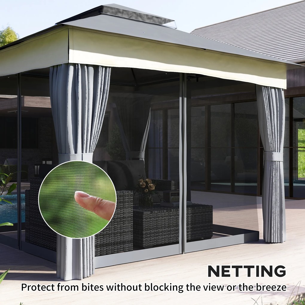 Outsunny Pavilon z podwójnym dachem, 3x3 m, wodoodporny, stabilny, zimowy, metalowy ogrodowy pavilon, Ciemnoszary