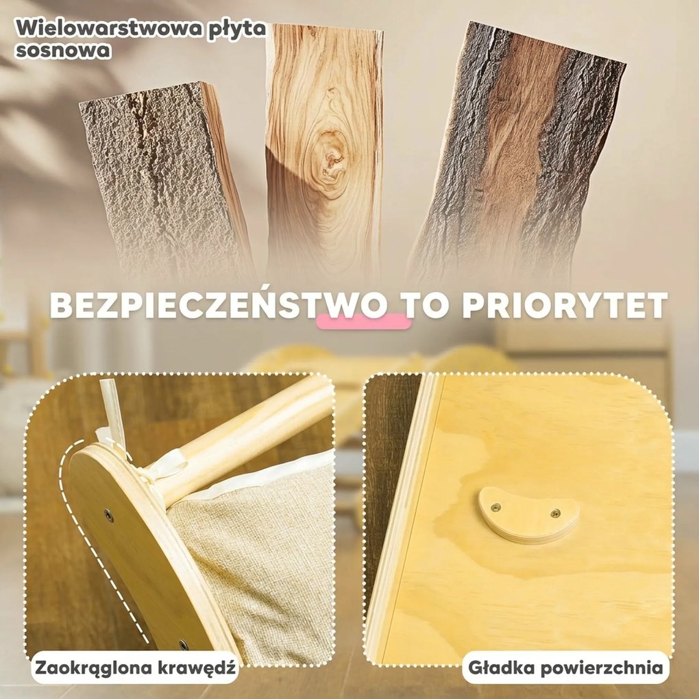 AIYAPLAY Zestaw wspinaczkowy dla dzieci, design 4 w 1 z mostkiem łukowym, huśtawką, poduszką, rampą zjeżdżalnią, do użytku wewnętrznego, Drewno