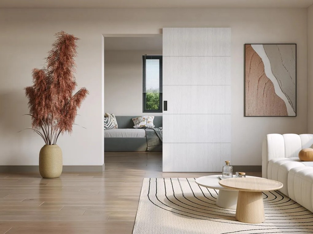 Drzwi przesuwne z drewna i MDF z niewidoczną szyną - Biały - 93 x 210 cm - SOMIRI