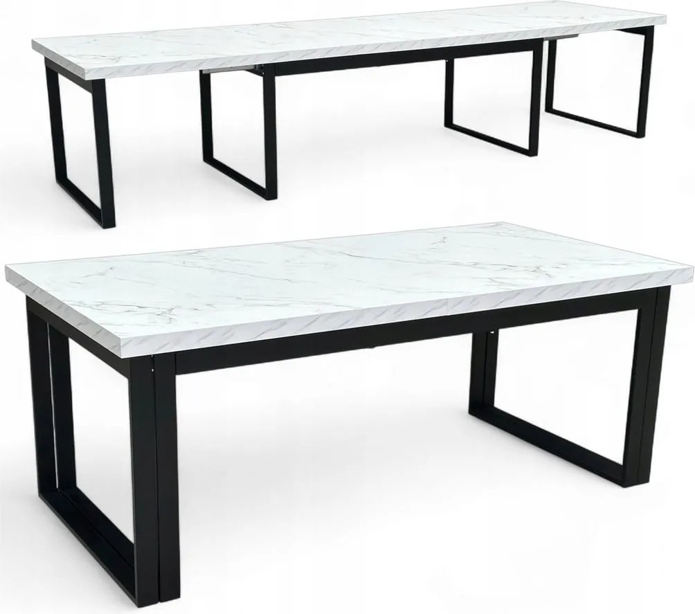 Stół Duży Czarny + Marmur EGGER 100x200 rozkładany do 400 cm Metalowe Nogi