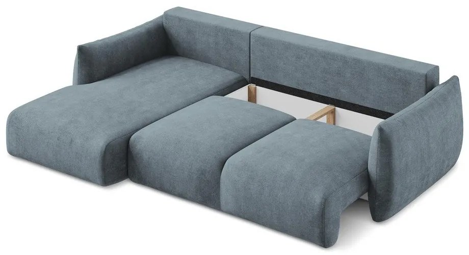 Niebieski rozkładany narożnik z tkaniny szenilowej (lewostronny/z szezlongiem) Leila – Makamii