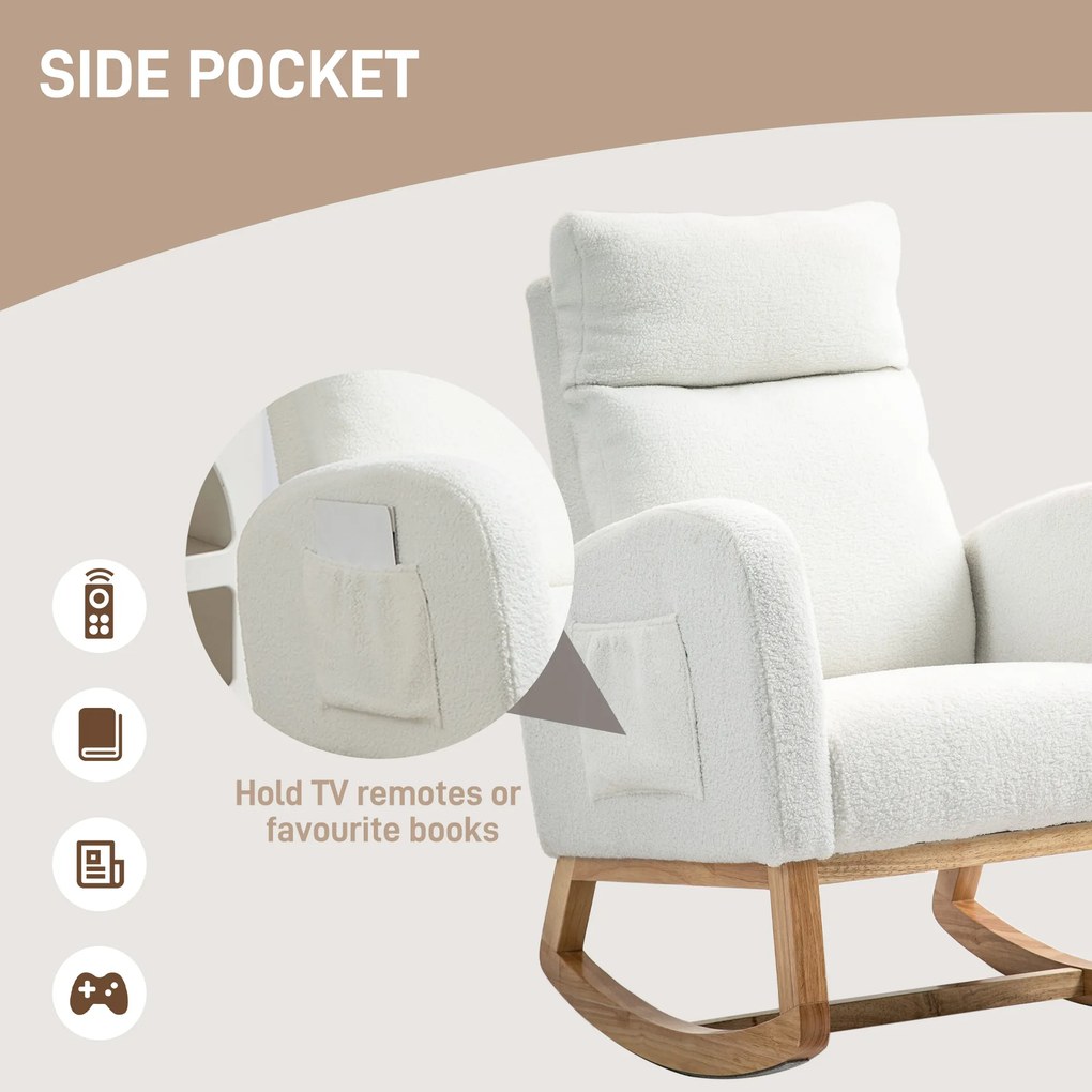 HOMCOM Fotel bujany, fotel relaksacyjny, gruba tapicerka, przytulna tapicerka, rama drewniana, do 120 kg, kolor kremowy