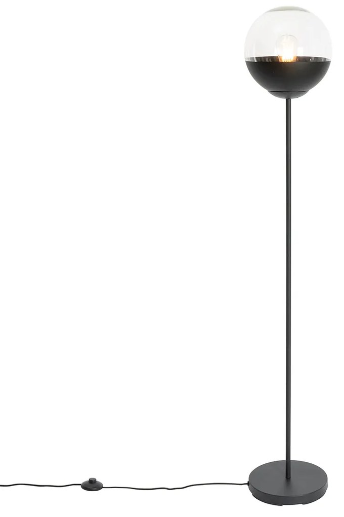 Lampa podłogowa retro czarna z przezroczystym szkłem - Eclipse