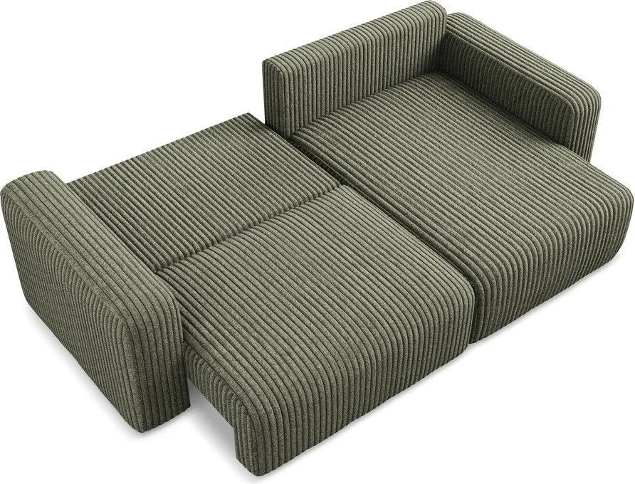 Zielony sztruksowy rozkładany/ze schowkiem narożnik (prawostronny/z szezlongiem) Kona – Makamii