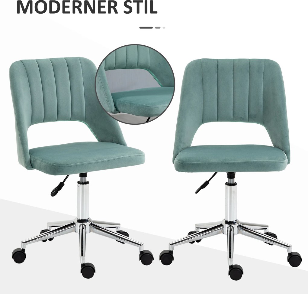 Vinsetto Regulowany Fotel Biurowy na Kółkach, 360° Obrotowy, w kształcie muszli, Pianka, 49 x 60 x 79-91 cm, Zielony