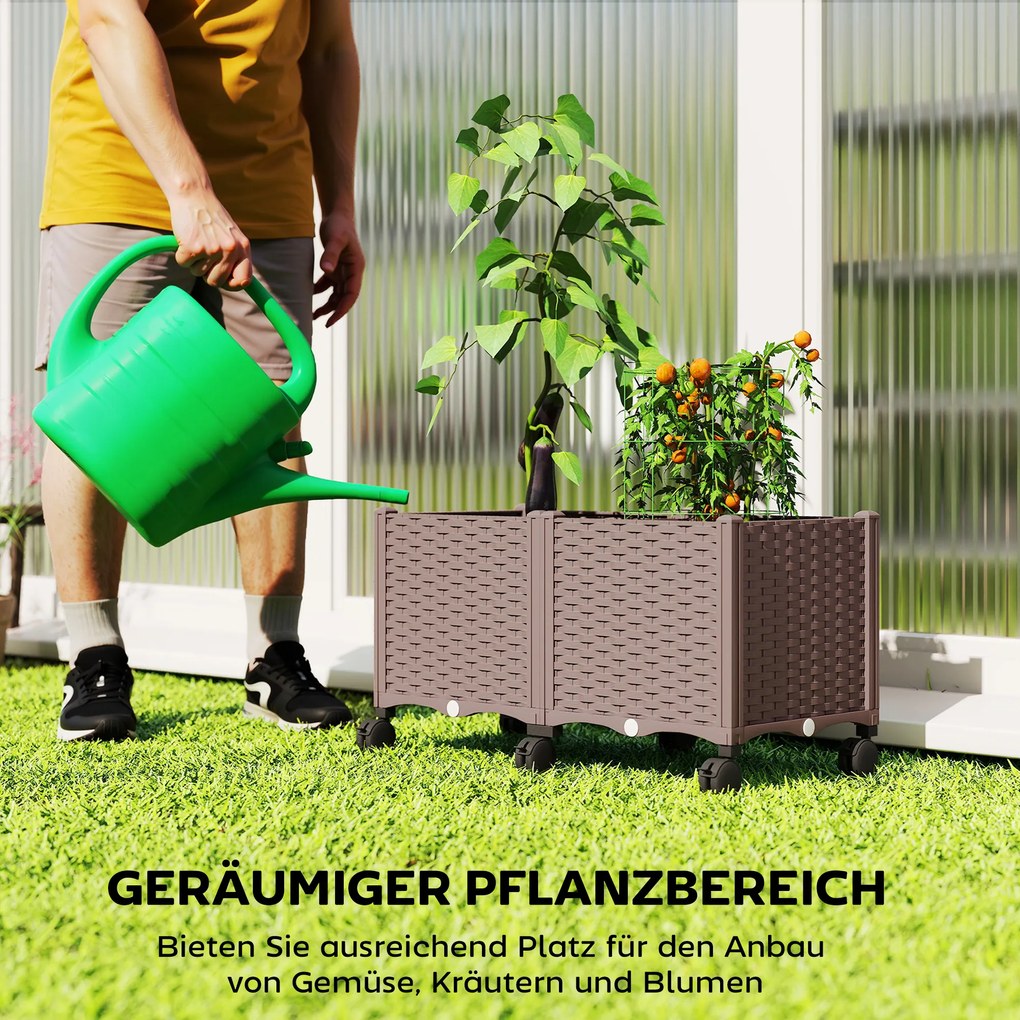 Outsunny podwyższona grządka z tworzywa sztucznego, samo-nawadniająca się skrzynia z otworami odpływowymi i korkami | Aosom PL